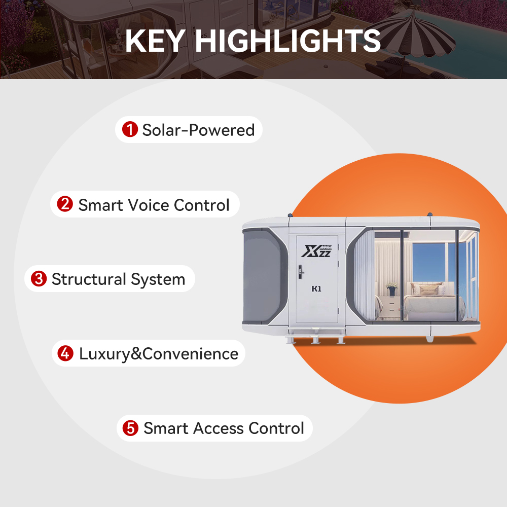 Intelligent Local Prefab Modular Solar Space Capsule House LuxuryCustomized Pre-Fab Folded Container House with Solar System Customized Fast Install Expandable Prefab Container House Homes with Solar 