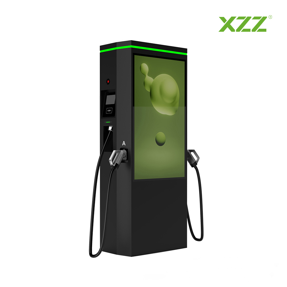 XZZ DC Level3 AD EV Charger 60-180KW EV Fast Advertising pedestal Charging Station Double Gun WiFi Smart APP Control OCPP Car Charger CCS1/2 CHAdeMO GB/T High-efficiency Electric Car Charger Station