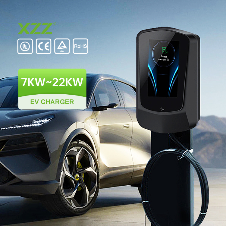  XZZ Wallbox 7inch LCD Screen EV Charger 7KW 11KW 22KW Mobile Home AC Electric Vehicle EV Charging Station WiFi APP Control Adjustable EV & Plug-in Hybrid Car Charger OCPP1.6 for All Electric Car 