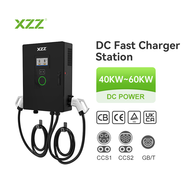 XZZ DC Double Gun EV Charger 40KW/60KW EV Charging Station WiFi Smart APP Control OCPP Fast Car Charger Mini DC Charging Station Wall-mounted Or Pole-mounted CCS1/2