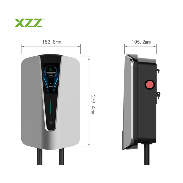 XZZ 7KW 11KW 22KW 4.3inch LCD Screen Mobile Home AC EV Charger Wallbox EV Charging Station WiFi Smart APP Control High-Efficiency Wall-mounted Car Charger OCPP1.6 for All Electric Car 