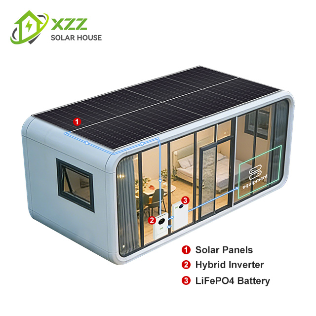 XZZEnergy 20ft Off-Grid Apple Mobile Cabin Integrated Solar Panel & Energy Storage Apple Cabin Housing Solution with bedroom,kitchen,bathroom for Hotel/Office use