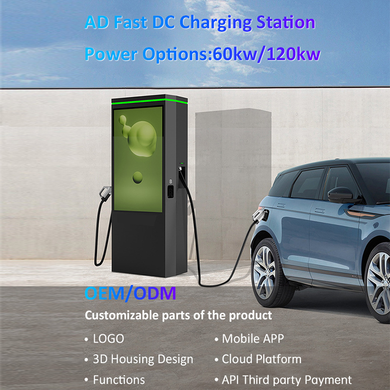 XZZ DC Level3 AD EV Charger 60-180KW EV Fast Advertising pedestal Charging Station Double Gun WiFi Smart APP Control OCPP Car Charger CCS1/2 CHAdeMO GB/T High-efficiency Electric Car Charger Station