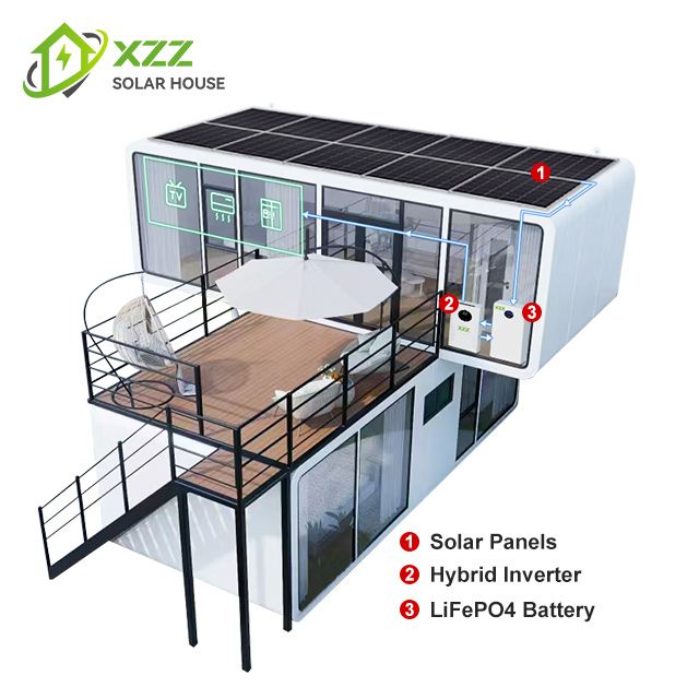 Off-Grid Solar House 20㎡ | Prefab Apple Cabin with Battery Storage B2B Supplier of Solar Cabins | Customizable Off-Grid Housing Solutions