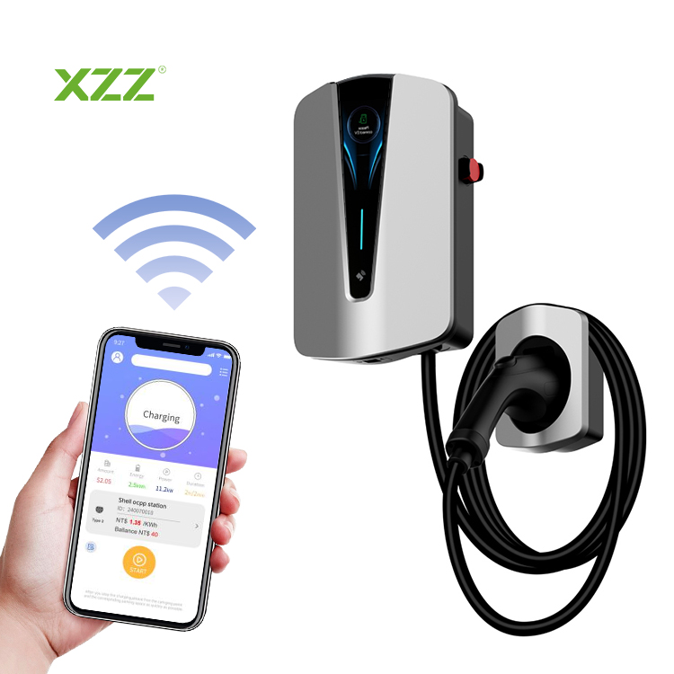 XZZ 7KW 11KW 22KW 4.3inch LCD Screen Mobile Home AC EV Charger Wallbox EV Charging Station WiFi Smart APP Control High-Efficiency Wall-mounted Car Charger OCPP1.6 for All Electric Car 