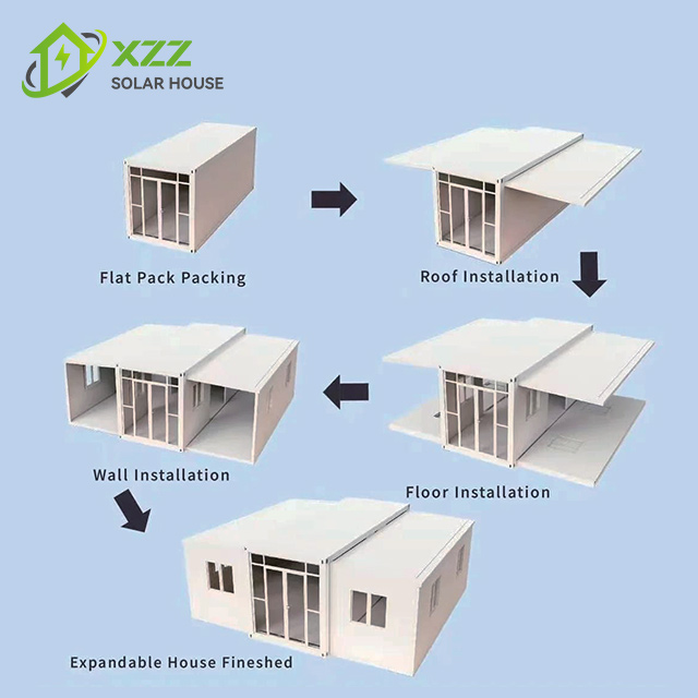 Solar Ready Portable Prefab Expandable Container Foldable Tiny Home Luxury 40ft Prefabricated House Complete Set Off Grid Living Solution Solar Energy System Container House
