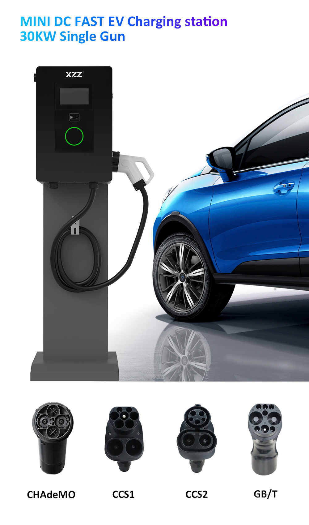 XZZ DC Single Gun EV Charger 20KW/30KW/40KW/60KW EV Charging Station WiFi Smart APP Control OCPP Fast Car Charger Mini DC Charging Station Wall-mounted Or Pole-mounted InFast Electric Charging Station